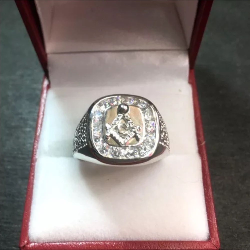 New Wide CZ Silver Mason Masonic Men Squar… - Picture 1 of 4
